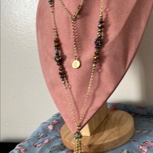 Liz Claiborne - 34 “ Gold-tone Multicolor Beaded Tassel Necklace